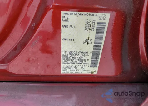 2016 Nissan Altima 2.5 from USA, damaged, VIN 1N4AL3AP4GC239221